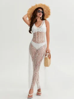 Women's See Through Lace Long Dress